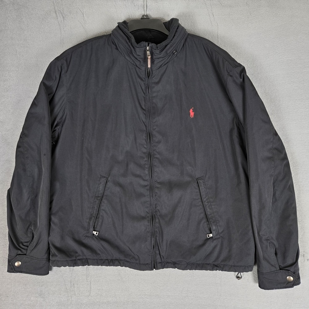 Polo Ralph Lauren Harrington Jacket Mens 2XL Black Fleece Lined Stowaway Hood‎